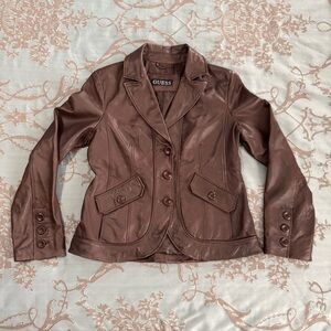 Guess Vintage Dark Brown Leather Button Blazer Jacket Women Size Large
